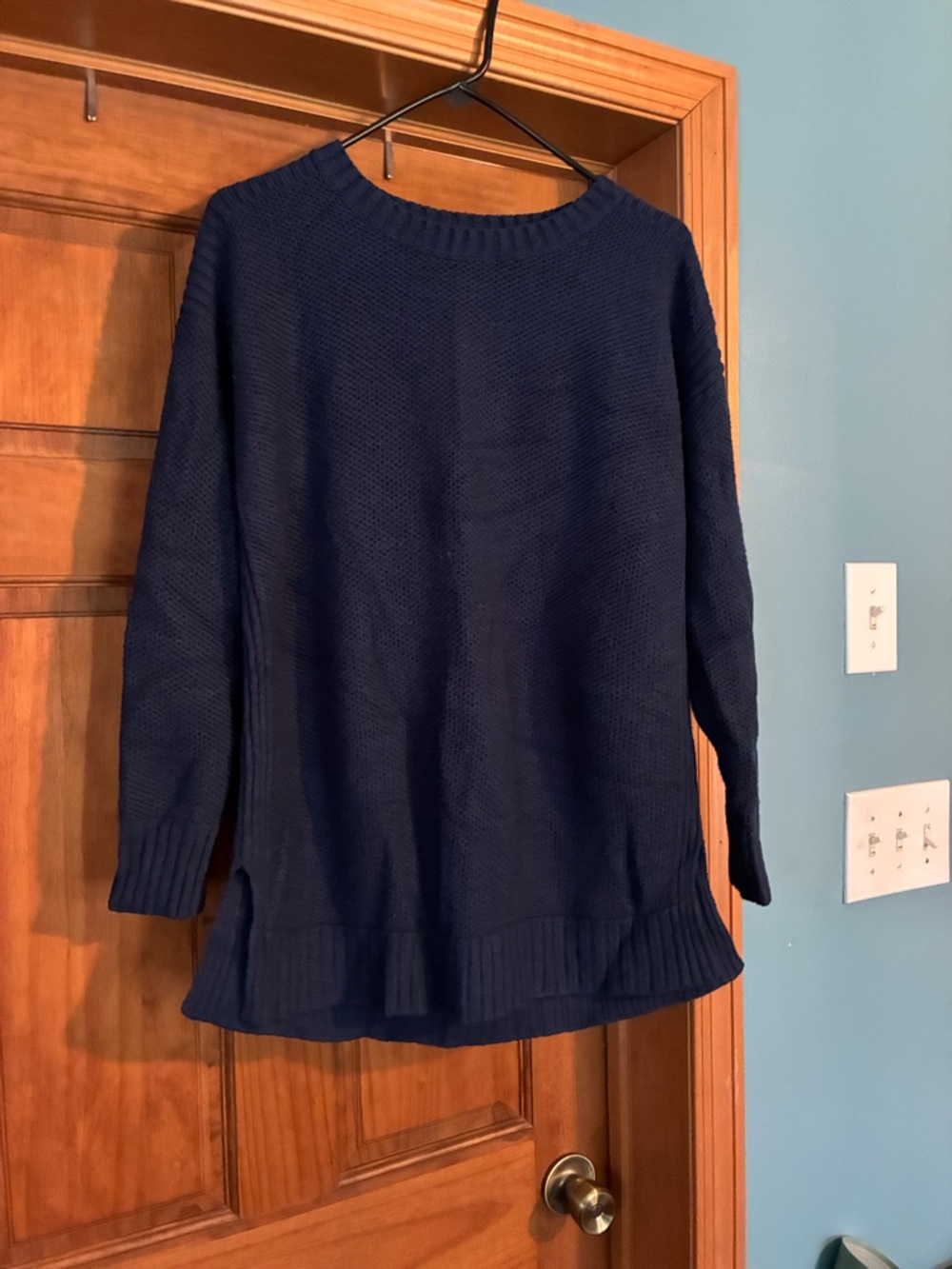 a.n.a Navy Textured Crewneck Sweater